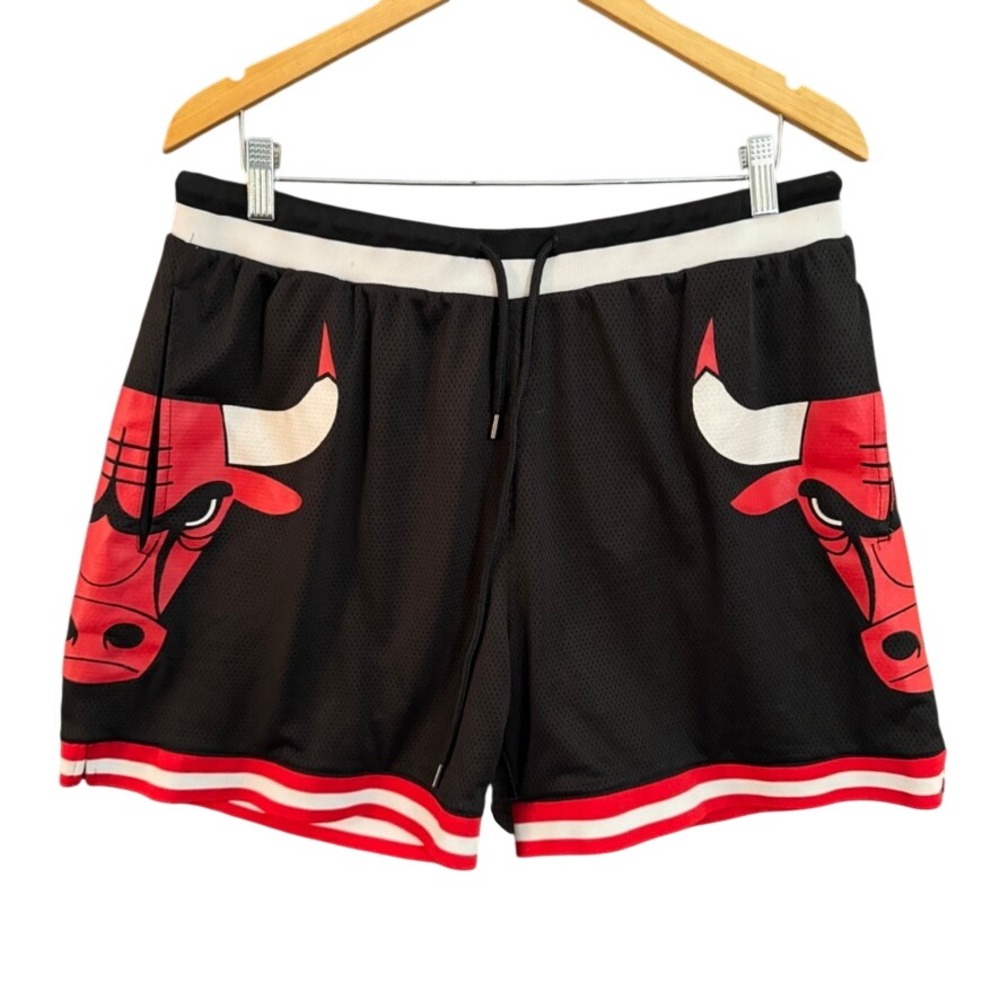 Ultra Game NBA Chicago Bulls Mesh Basketball Shorts Mens Large Black Red Striped